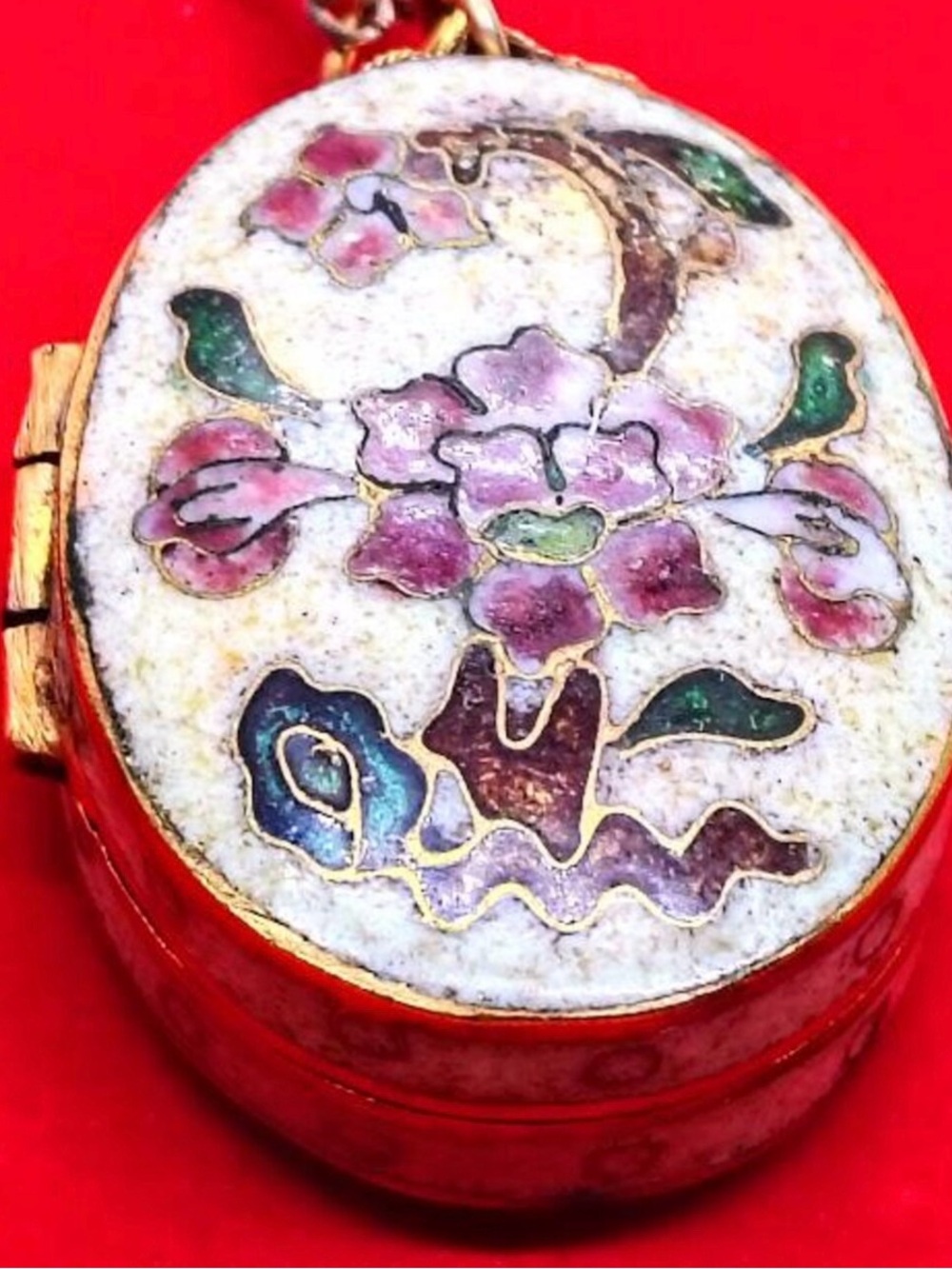 Enamel Floral Trinket Box - Pink, Green, Blue Accents